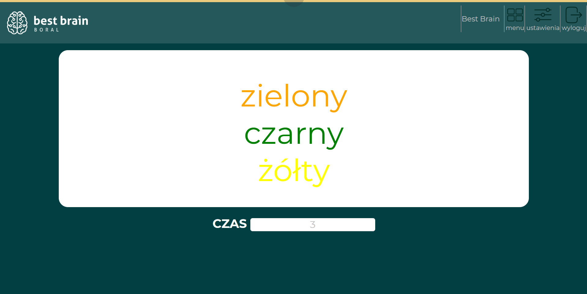 Widok platformy Best Brain z nazwami kolorów w różnych barwach